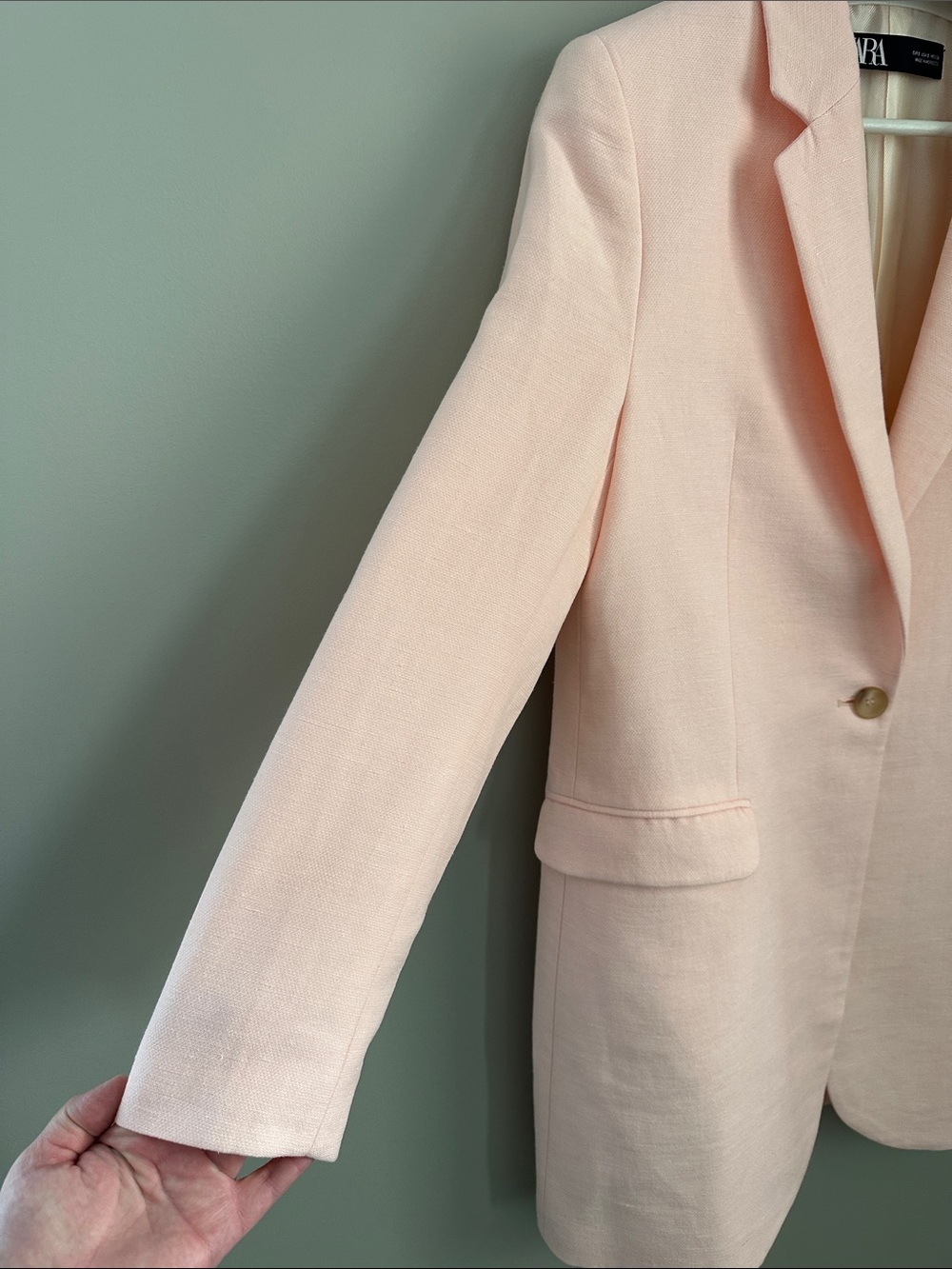 Zara Light Pink Single-Button Tailored Linen Blend Blazer - Picture 7 of 13